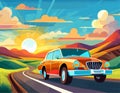 Holiday Travel Series - Colorful Abstract Art Vector Image of Car Road Trip