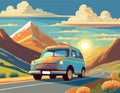 Holiday Travel Series - Colorful Abstract Art Vector Image of Car Road Trip