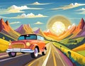 Holiday Travel Series - Colorful Abstract Art Vector Image of Car Road Trip