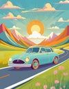 Holiday Travel Series - Colorful Abstract Art Vector Image of Car Road Trip