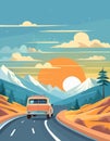 Holiday Travel Series - Colorful Abstract Art Vector Image of Car Road Trip