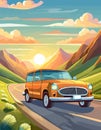 Holiday Travel Series - Colorful Abstract Art Vector Image of Car Road Trip