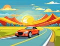 Holiday Travel Series - Colorful Abstract Art Vector Image of Car Road Trip