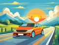 Holiday Travel Series - Colorful Abstract Art Vector Image of Car Road Trip