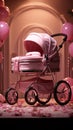 A holiday tribute to the birth of a girl, symbolized by a pink stroller