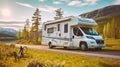 Holiday trip in motorhome, Caravan car Vacation. Generative AI