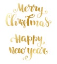 Merry Christmas brush lettering typography. Handwriting text design with winter handdrawn lettering. Happy New Year lettering set. Royalty Free Stock Photo