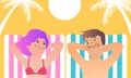 Holiday vacation, couple lying on the beach , luxury travel. illustration