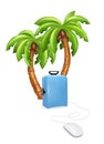 Holiday vacation suitcase mouse concept. Palm tree with suitcase. Vector illustration