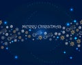 Holiday vector card.  Christmas decorations, snowflakes, sparkles angels, hollies on the deep blue background. Text Merry Royalty Free Stock Photo