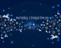 Holiday vector card.  Christmas decorations, snowflakes, sparkles angels, hollies on the deep blue background. Text Merry Royalty Free Stock Photo