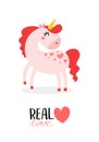 Little cute hand drawn love unicorn. Real love vector illustration