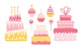 Holiday vector set of different sweet elements for a festive design. Collection of cakes, cupcakes, muffins