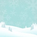 Holiday winter landscape background with falling snow. Shining landscape background with trees and snowflakes.