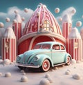 holiday winter retro snow candy festive car christmas merry gift. Generative AI. Royalty Free Stock Photo