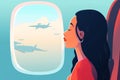 transportation woman window trip plane journey seat flight cabin passenger character. Generative AI.