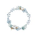 Holiday wreaths. Decoration christmas wreath circle set. Blue coloful watercolor leaves isolated illustration