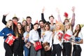 Holiday. Young beautiful people having fun on a white background