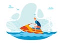 Holidaymaker Riding Jet Ski Flat Vector Character