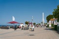 Holidaymakers on the beach promenade of the popular resort Kuehlungsborn on the german Baltic Sea