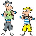 Holidaymakers, big and small man Royalty Free Stock Photo