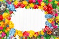 Holidays background from spring flowers and easter eggs Royalty Free Stock Photo