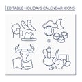 Holidays calendar line icons set