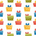 Holidays colorful seamless pattern with box gifts.