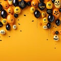 Holidays, decoration and party concept - scary air balloons for halloween over yellow background Royalty Free Stock Photo