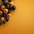 Holidays, decoration and party concept - scary air balloons for halloween over yellow background Royalty Free Stock Photo