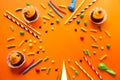 Holidays, decorations and party concept - Halloween cupcakes and candies Royalty Free Stock Photo