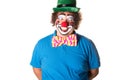 Holidays. Funny fat clown. White background. Royalty Free Stock Photo