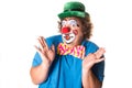 Holidays. Funny fat clown. White background. Royalty Free Stock Photo