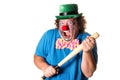 Holidays. Funny fat clown. White background. Royalty Free Stock Photo