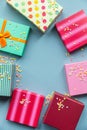 Holidays giftboxes on the mint background for mother`s da