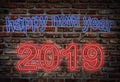 neon sign, happy new year 2019