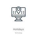 Holidays icon. Thin linear holidays outline icon isolated on white background from technology collection. Line vector sign, symbol Royalty Free Stock Photo