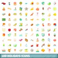 100 holidays icons set, cartoon style Royalty Free Stock Photo