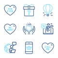 Holidays icons set. Included icon as Call me, Smartphone buying, Be sweet signs. Vector