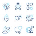 Holidays icons set. Included icon as Cancel flight, Gingerbread man, Love night signs. Vector