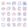 Holidays icons set. Included icon as Discounts calendar, Ice cream, Love heart. Vector