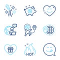 Holidays icons set. Included icon as Smile chat, Hot sale, Piggy sale signs. Vector