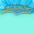 Holidays image of mardi gras and brazil masquarade carnival decorations over blue background. view from above