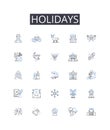 Holidays line icons collection. Vacations, Getaways, Festivals, Celebrations, Breaks, Retreats, Time off vector and