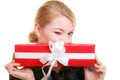 Holidays love happiness concept - girl with gift box Royalty Free Stock Photo