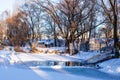 Holidays of Orthodox baptism. Ice cross hole and a cross of ice in Ukraine Royalty Free Stock Photo