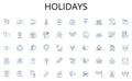 Holidays line icons collection. Empowered, Beautiful, Confident, Intelligent, Compassionate, Resilient, Inspiring vector
