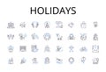 Holidays line icons collection. Vacations, Getaways, Festivals, Celebrations, Breaks, Retreats, Time off vector and