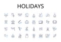 Holidays line icons collection. Vacations, Getaways, Festivals, Celebrations, Breaks, Retreats, Time off vector and