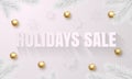 Holidays Sale white poster banner golden luxury Christmas balls Royalty Free Stock Photo